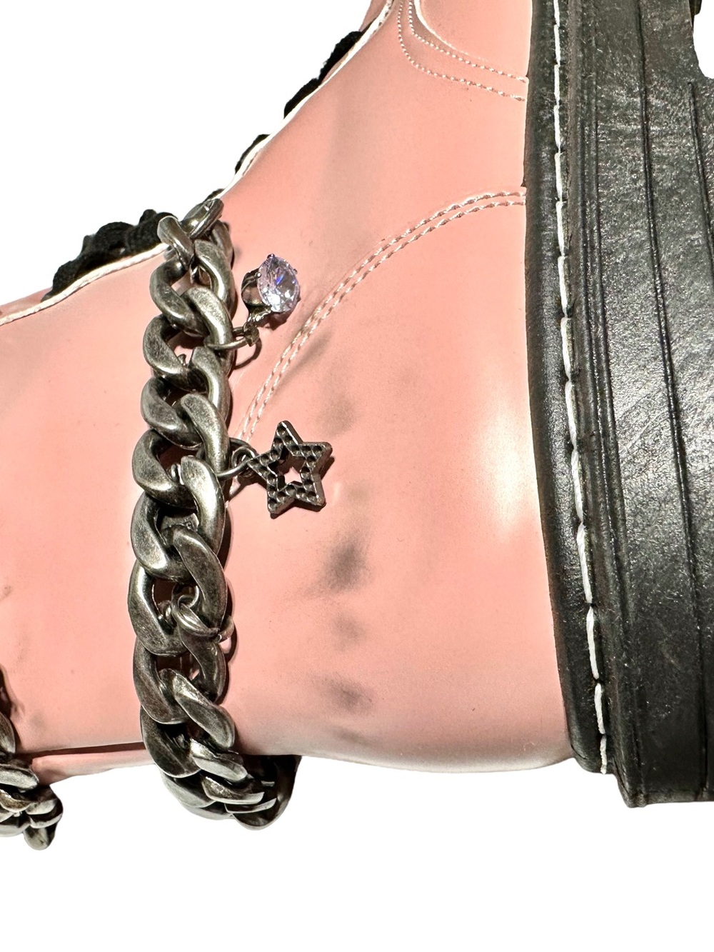 SUGAR Pink Chain Charm Combat Boots | Coquette Grunge Fairycore Moto - Picture 10 of 11